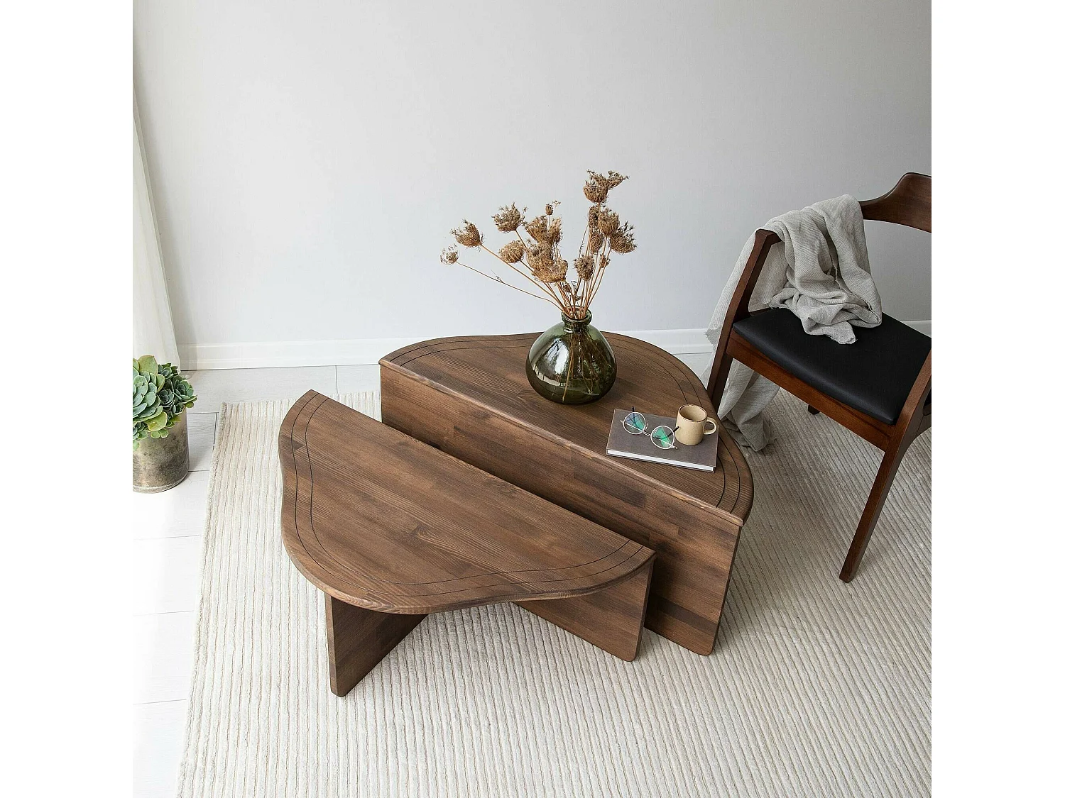 Mesa de estar Dmelgrat, Mesa de café, Suporte de mesa para sofá, Prateleira de sala, 90x90h40 cm, Noz