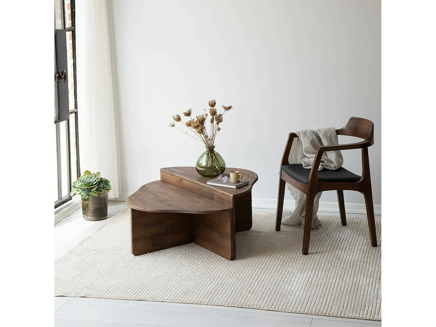 Dmelgrat-safel, koffietafel, banktafel, woonkamerplank, 90x90h40 cm, walnoot