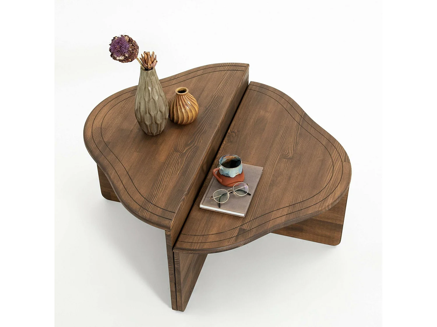 Wohnzimmertisch Dmelgrat, Niedriger Wohnzimmertisch, Kaffeeregal, Couchtisch für Sofa, 90x90h40 cm, Nussbaum