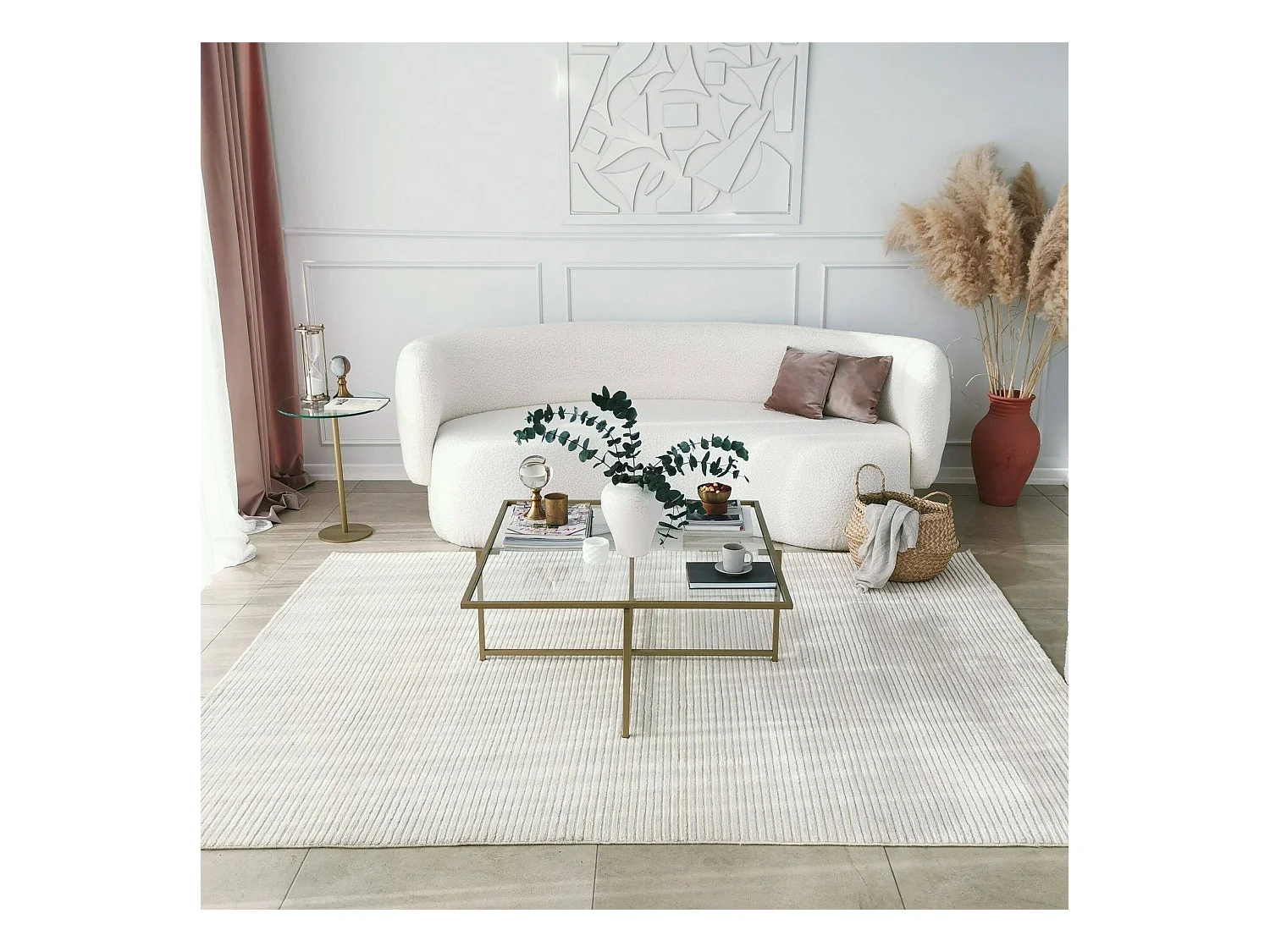 Table basse Dabih, Table basse, Porte-revues pour canapé, Etagère de salon, 85x85h35 cm, Or