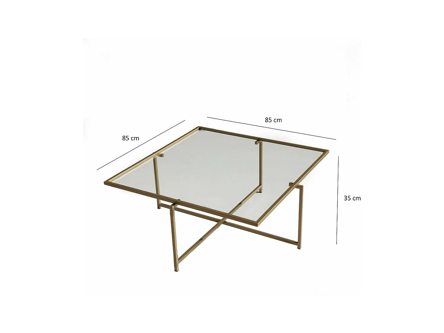 Table basse Dabih, Table basse, Porte-revues pour canapé, Etagère de salon, 85x85h35 cm, Or