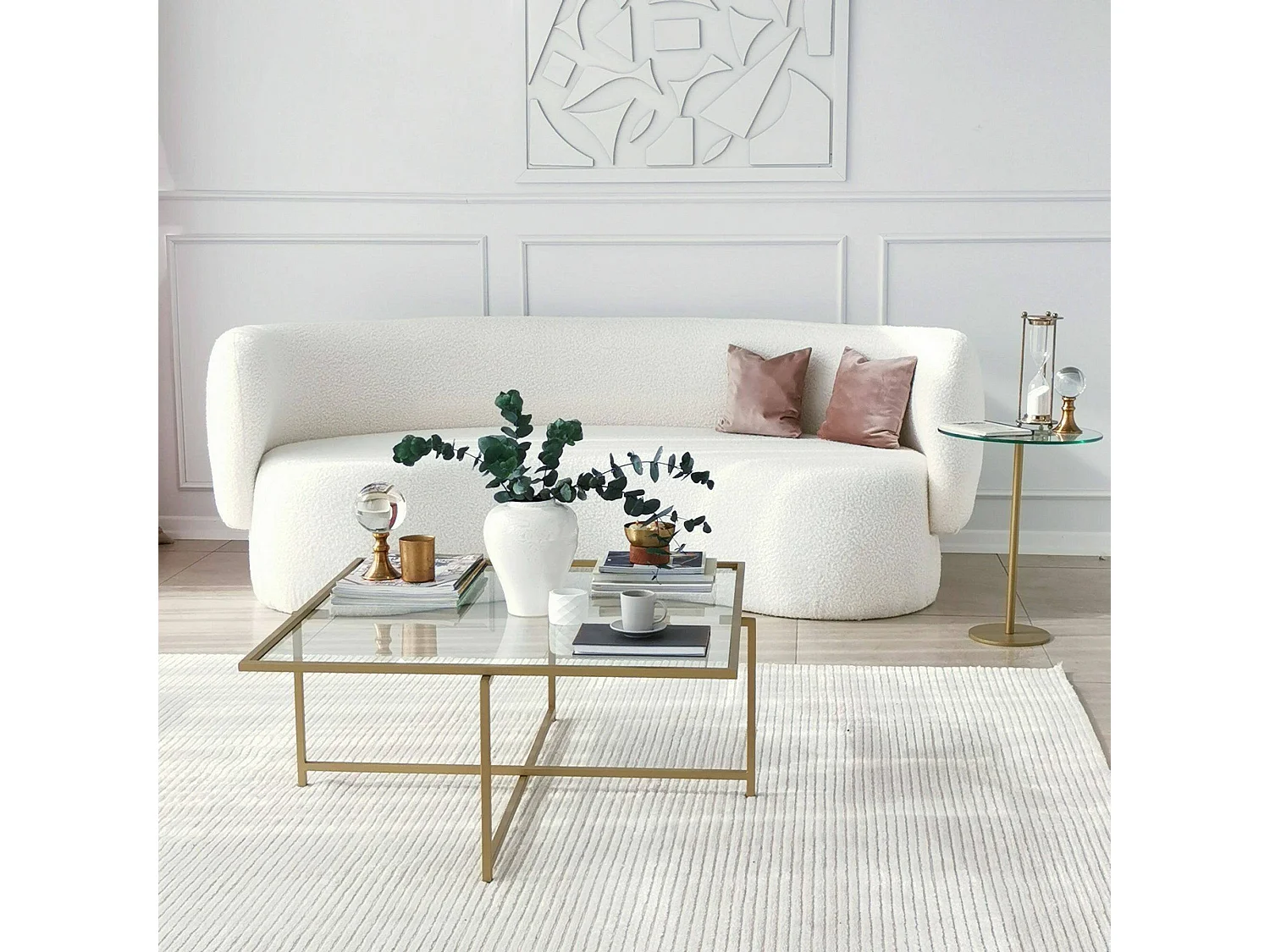 Wohnzimmertisch Dhjulman, Niedriger Wohnzimmertisch, Kaffeeregal, Couchtisch für Sofa, 85x85h35 cm, Gold