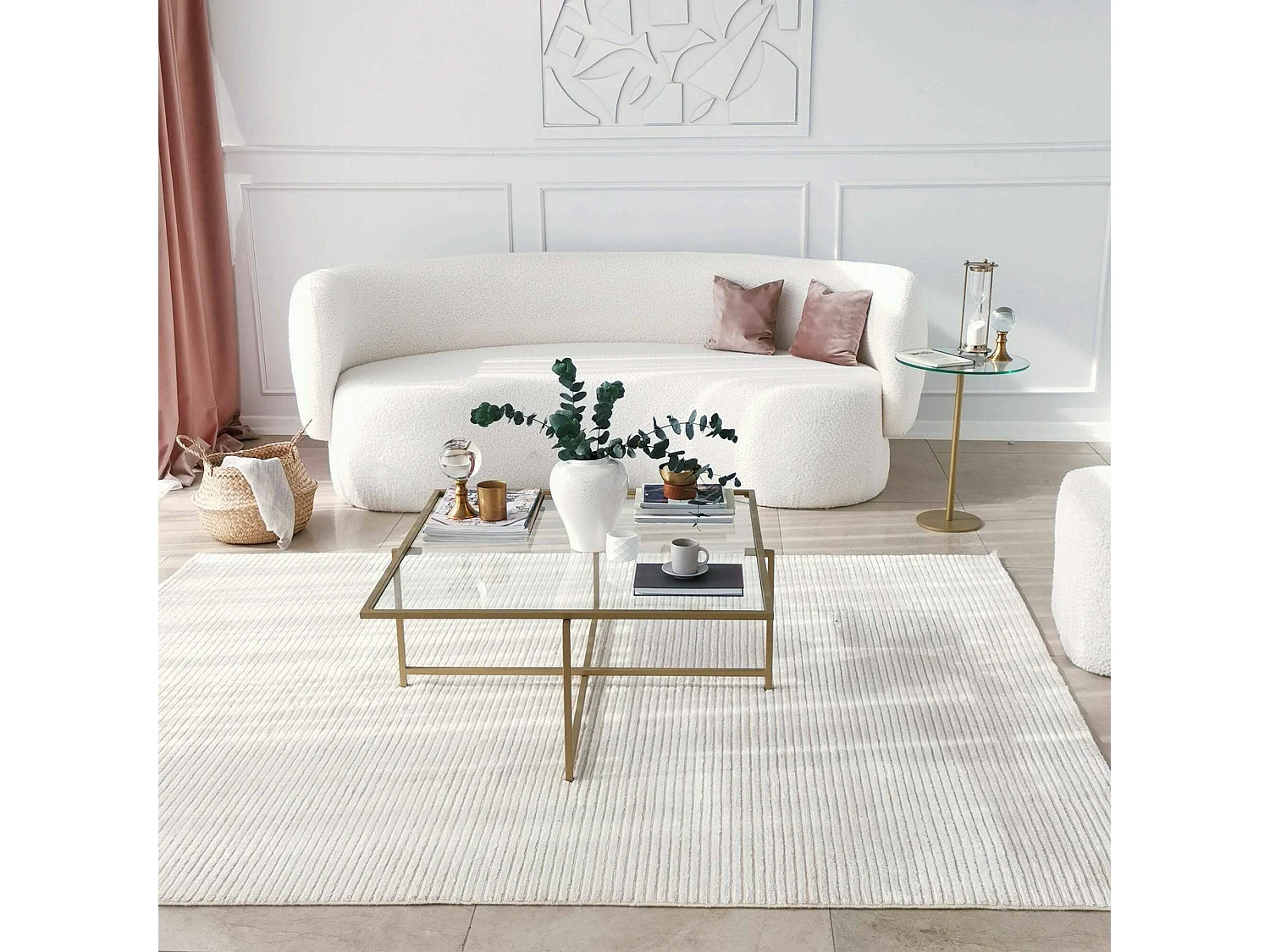 Dmora - Tavolino da salotto Mascate, 85x85h35 cm, Oro