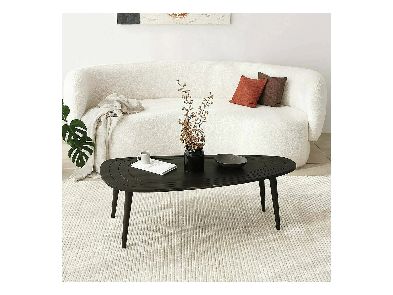 Table basse Beid, Table basse, Porte-revues pour canapé, Etagère de salon, 115x50h38 cm, Anthracite