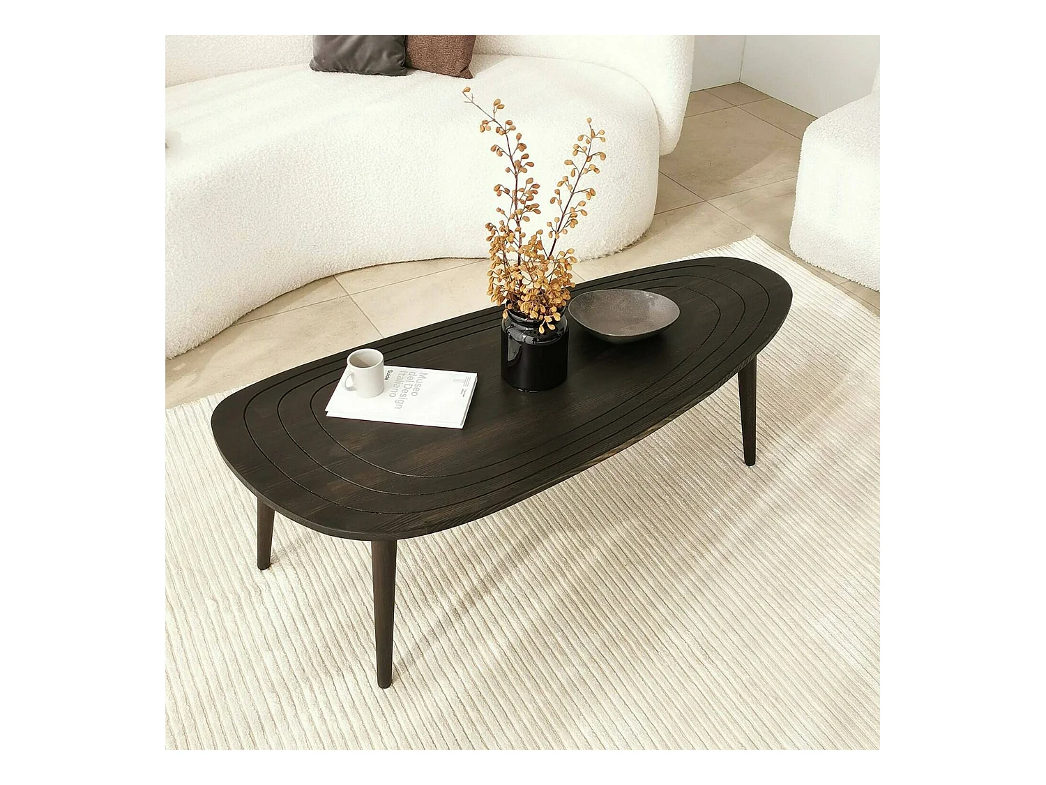 Table basse Beid, Table basse, Porte-revues pour canapé, Etagère de salon, 115x50h38 cm, Anthracite