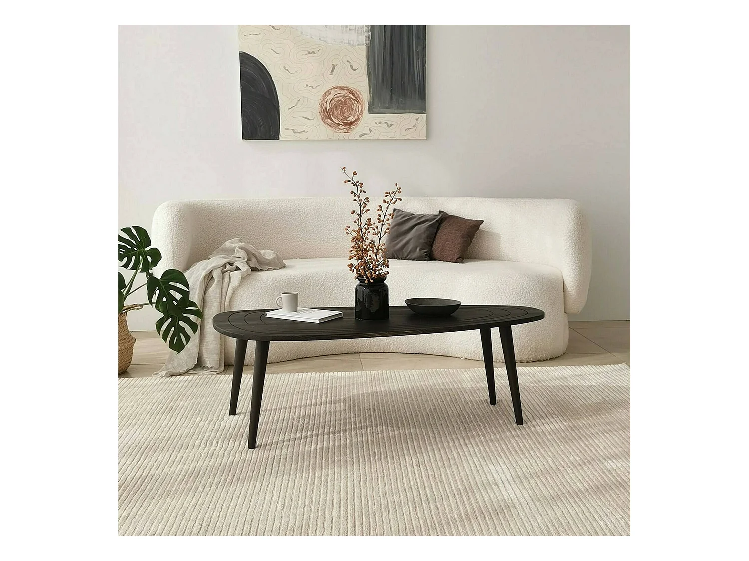 Table basse Beid, Table basse, Porte-revues pour canapé, Etagère de salon, 115x50h38 cm, Anthracite