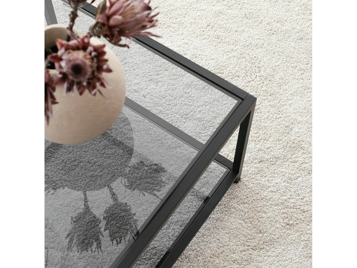 Mesa de café Djureski, Mesa de centro baja, Revistero para sofá, Estante de la sala de estar, 90x60h40 cm, Negro