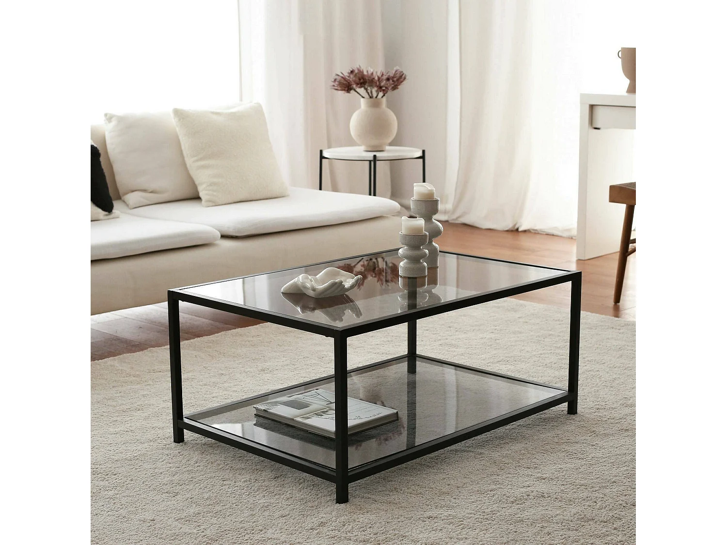 Wohnzimmertisch Djureski, Niedriger Wohnzimmertisch, Kaffeeregal, Couchtisch für Sofa, 90x60h40 cm, Schwarz