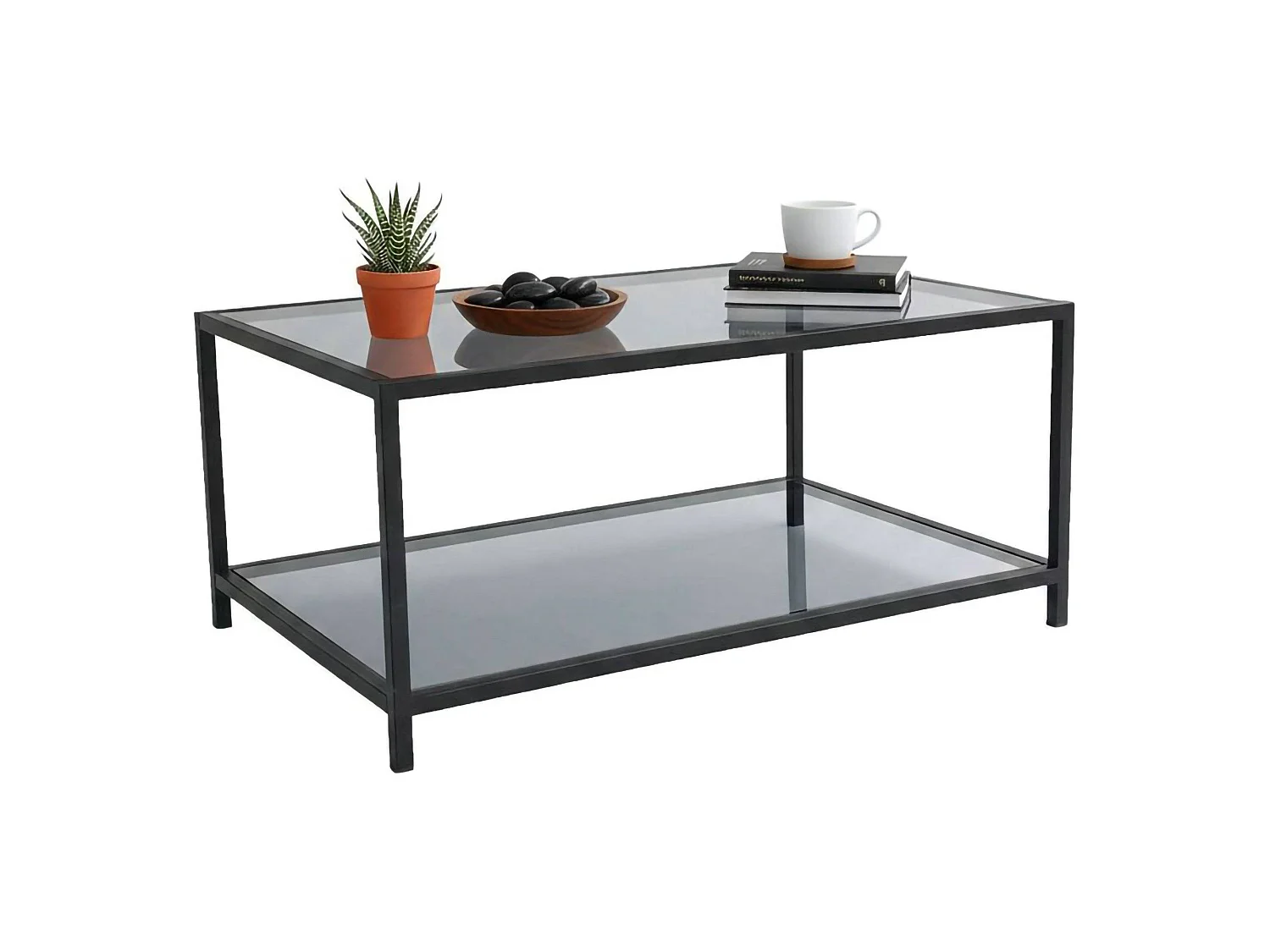 Table basse Mina, porte-revues, 90x60x40h cm noir, un compartiment, forme rectangulaire