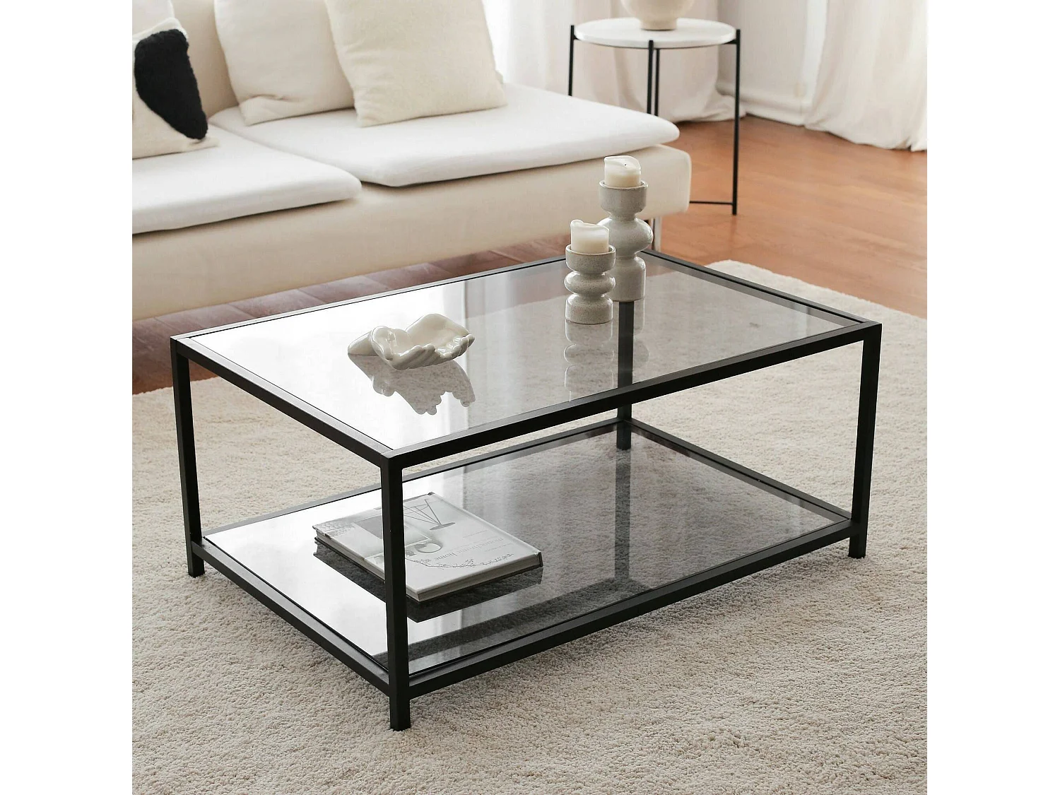 Table basse Mina, porte-revues, 90x60x40h cm noir, un compartiment, forme rectangulaire