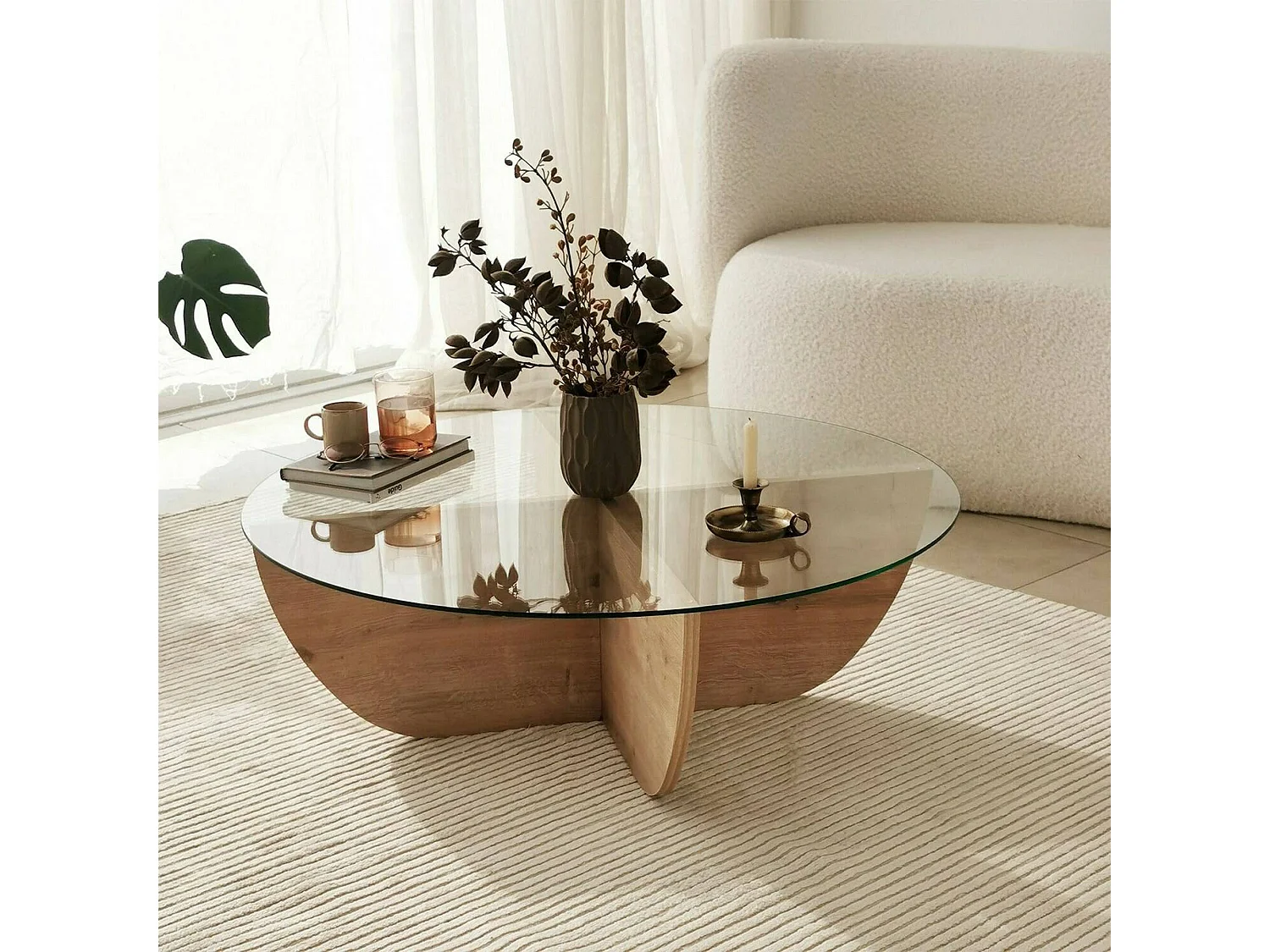 Mesa de café Dpere, Mesa de café, Porta-revistas para sofá, Prateleira para sala de estar, 90x90h30 cm, Carvalho