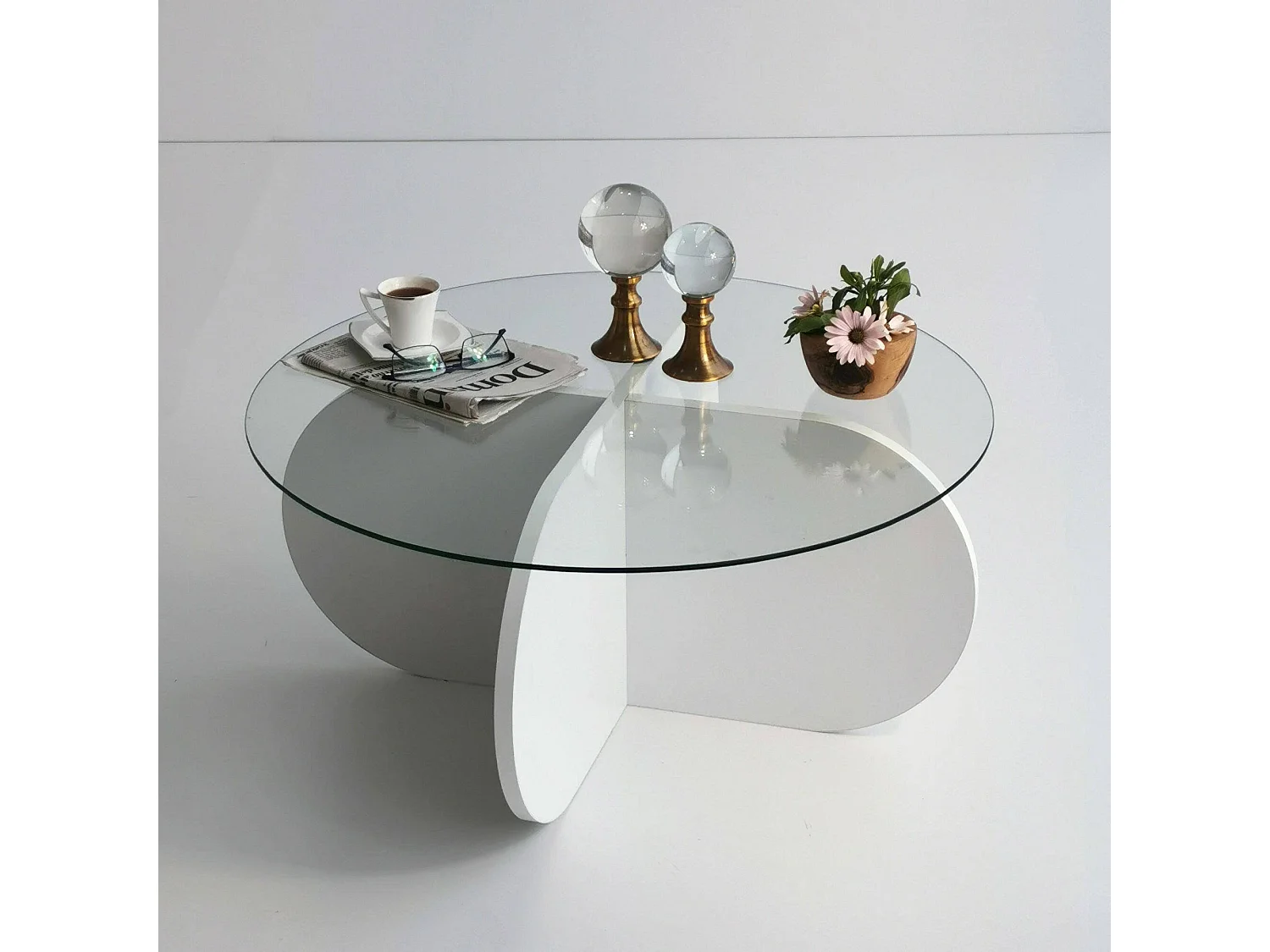 Table basse Gliese, Table basse, Porte-revues pour canapé, Etagère de salon, 75x75h35 cm, Blanc
