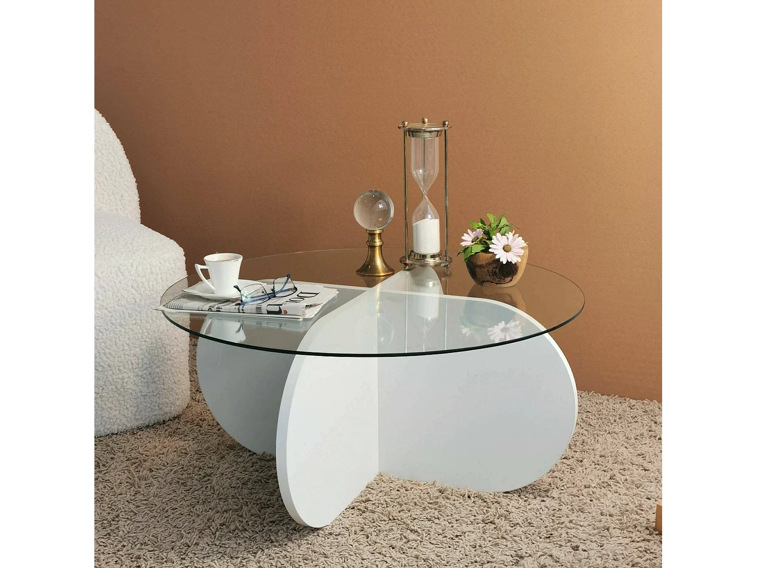 Slo salontafelTto Dalcibiad, Salontafel, Sofa Review Rack, Woonkamer Plank, 75x75h35 cm, Wit