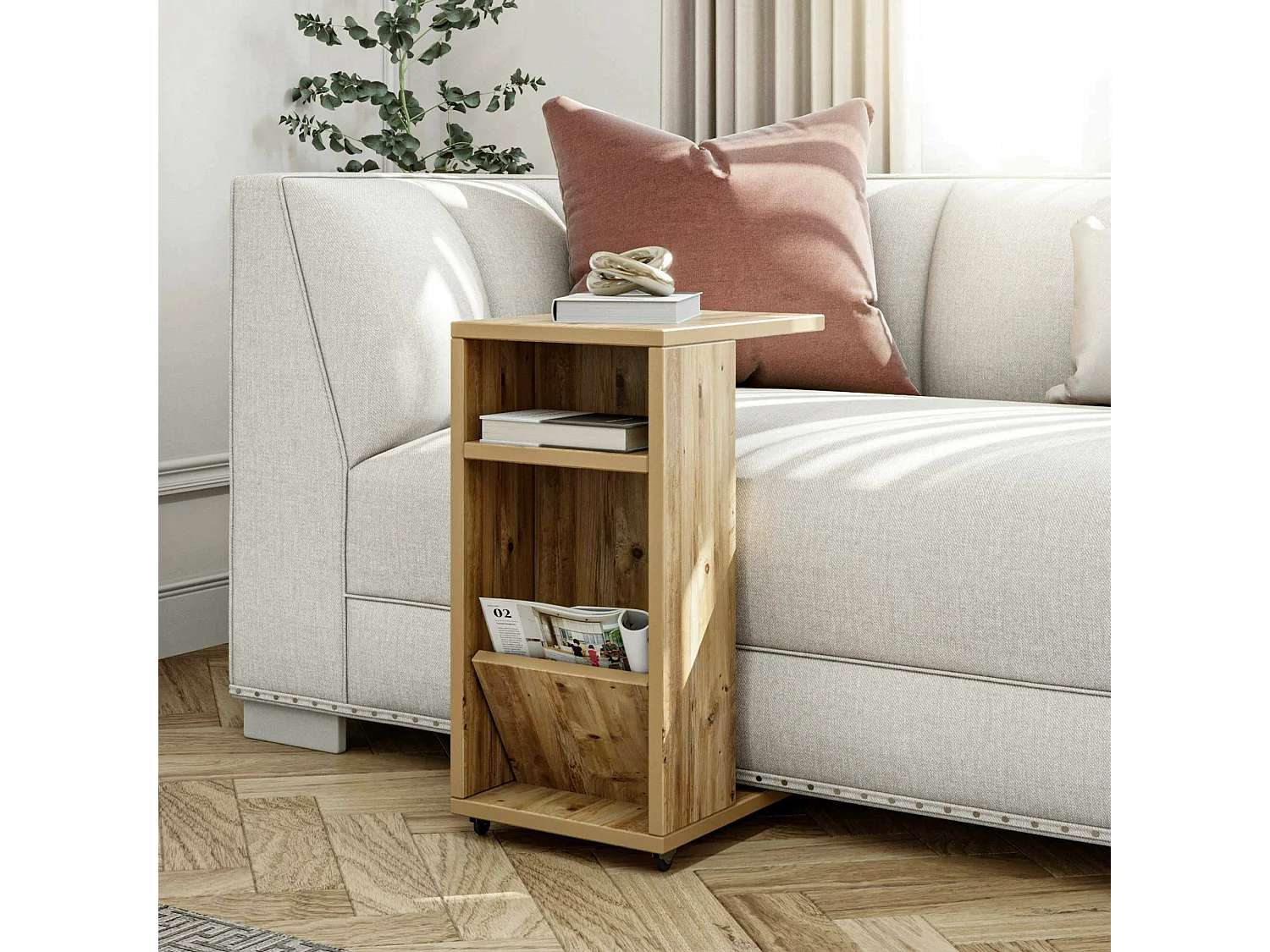 Mesa de sala de estar Dgambazz, Mesa de café baixa, Porta-revistas para sofá, Prateleira para sala de estar, 30x40h63 cm, Carvalho