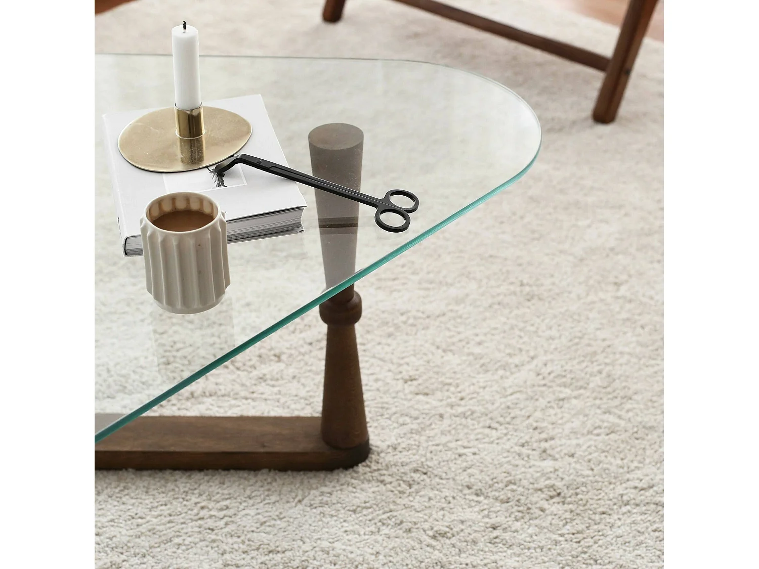 Mesa de estar Dagliard, Mesa de café, Porta-revistas para sofá, Prateleira para sala de estar, 96x81h41 cm, Nogueira