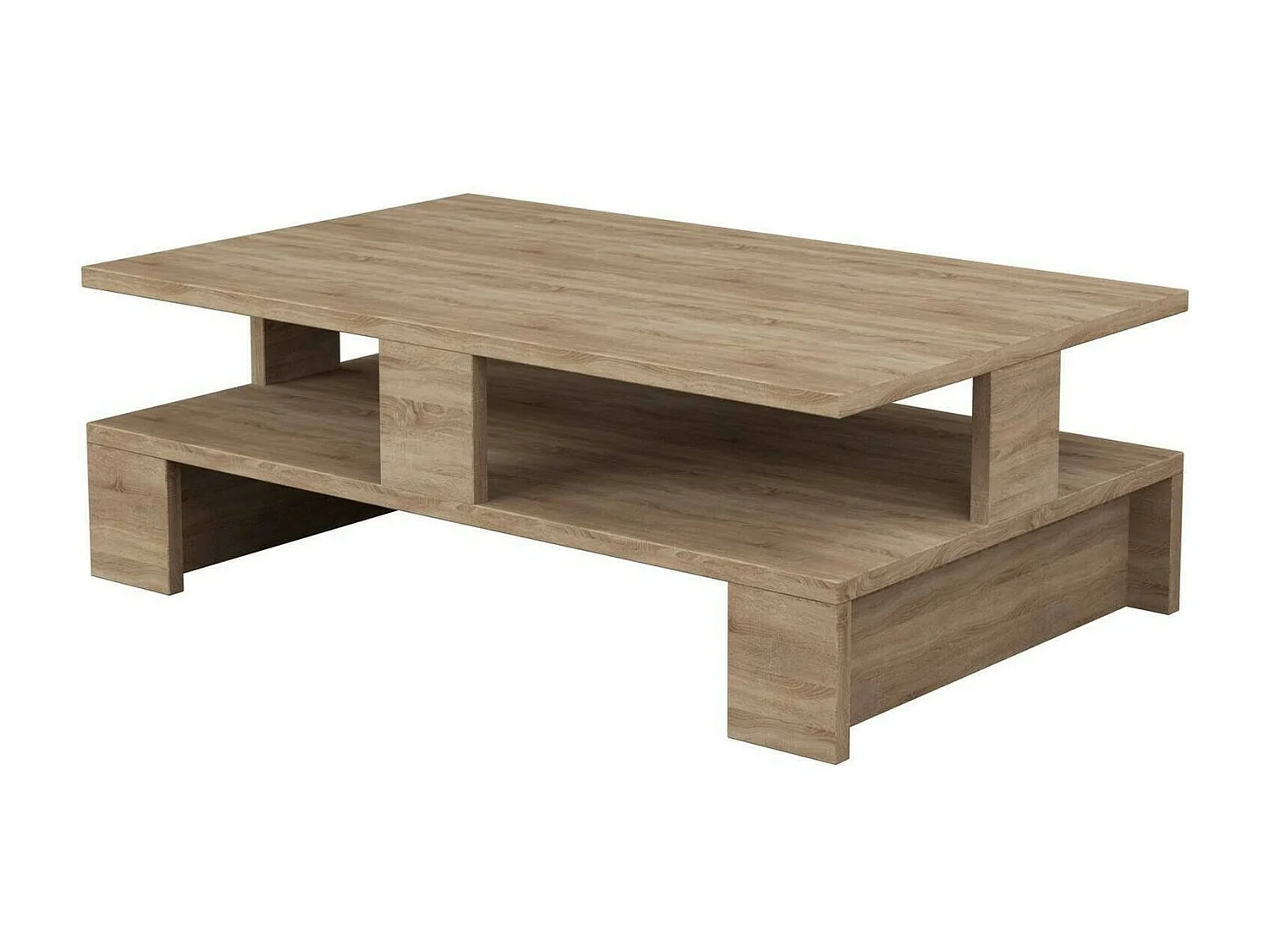 Mesa de café Dlettier, Mesa de centro baja, Revistero para sofá, Estante de la sala de estar, 80x50h28 cm, Roble