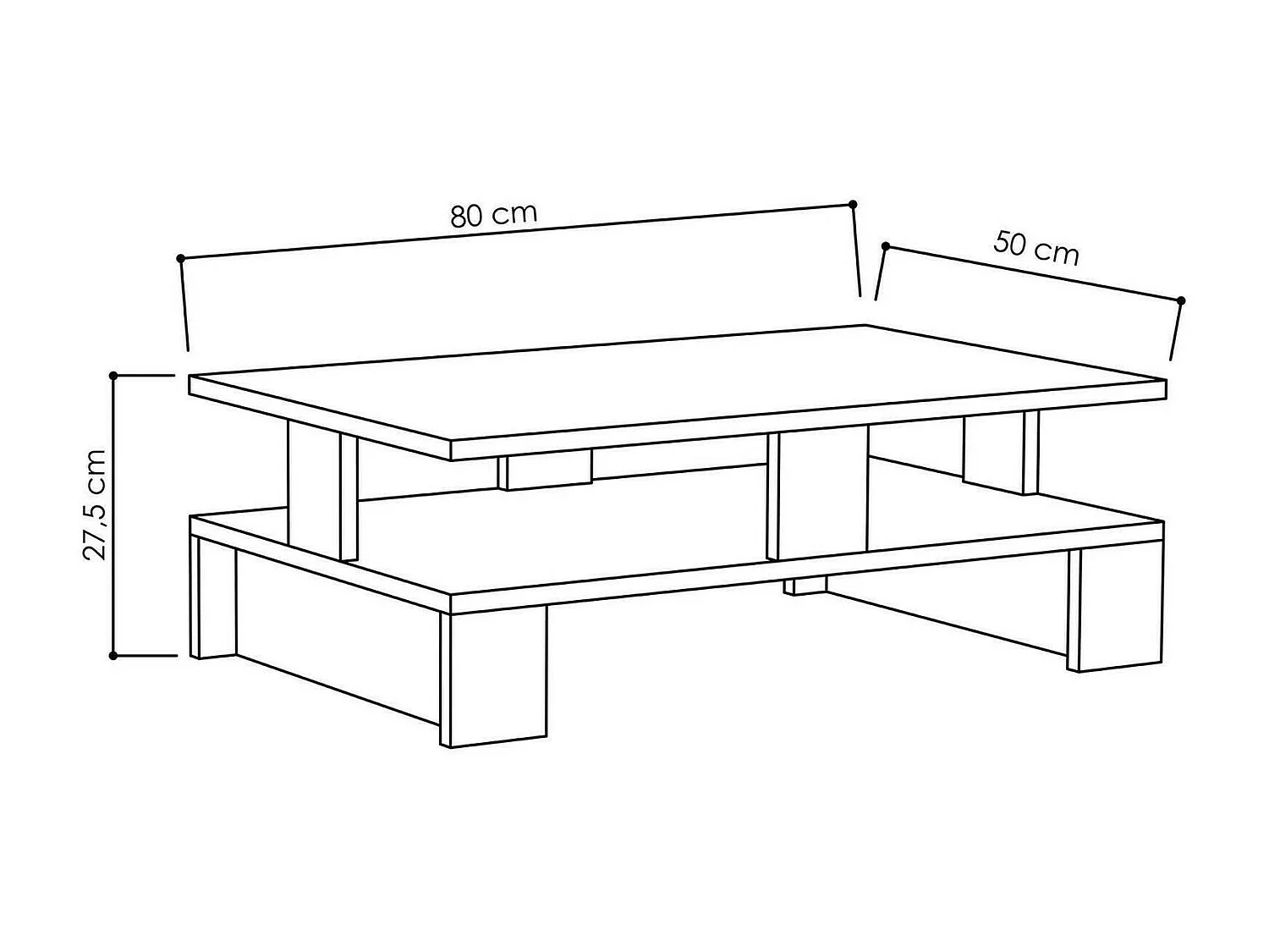 Mesa de café Dlettier, Mesa de centro baja, Revistero para sofá, Estante de la sala de estar, 80x50h28 cm, Roble