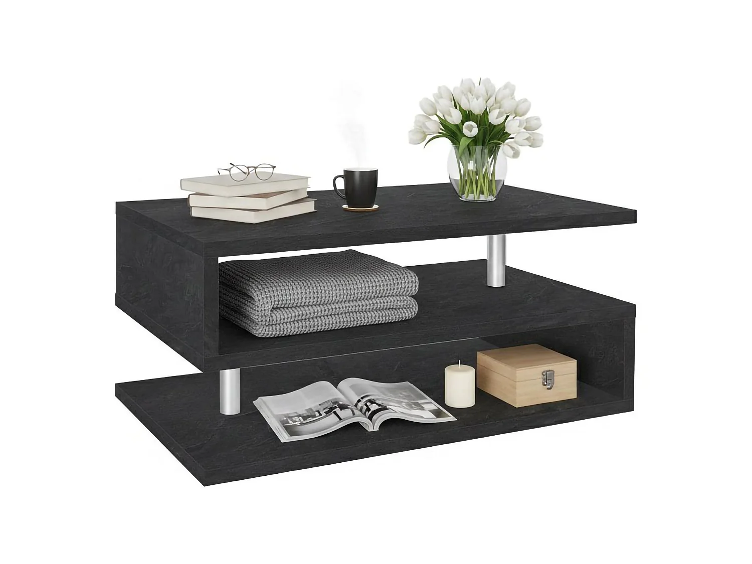 Dcambias Salontafel, Woonkamer Salontafel, Lage Opbergkast, Salontafel, 90x55h41 cm, Leisteen