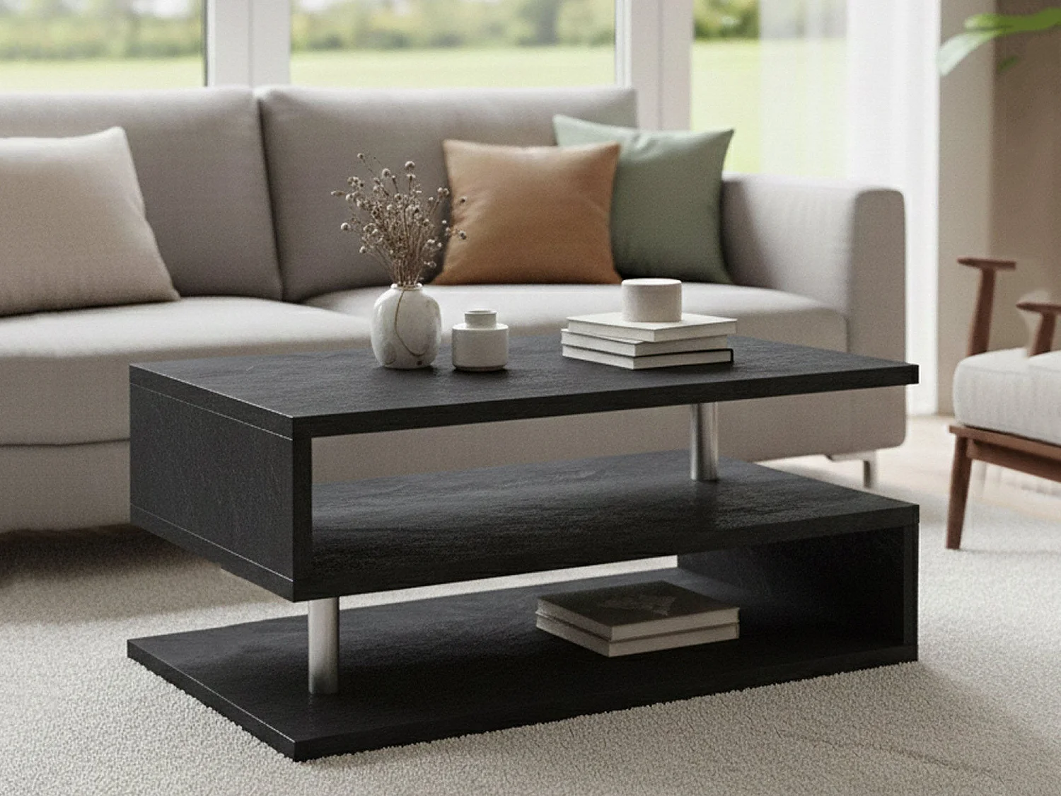 Dcambias Salontafel, Woonkamer Salontafel, Lage Opbergkast, Salontafel, 90x55h41 cm, Leisteen
