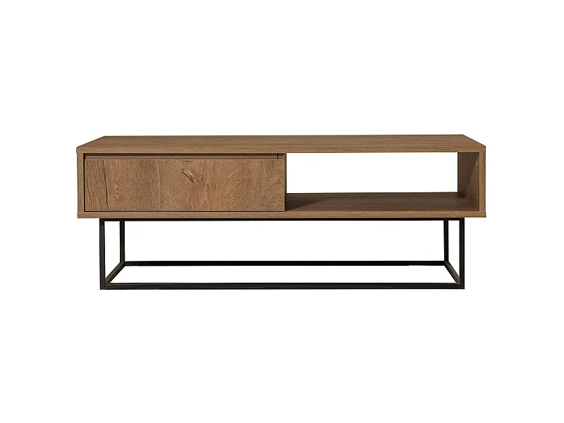Table basse Algenib, Table basse, Porte-revues pour canapé, Etagère de salon, 120x60h43 cm, Noyer et Noir