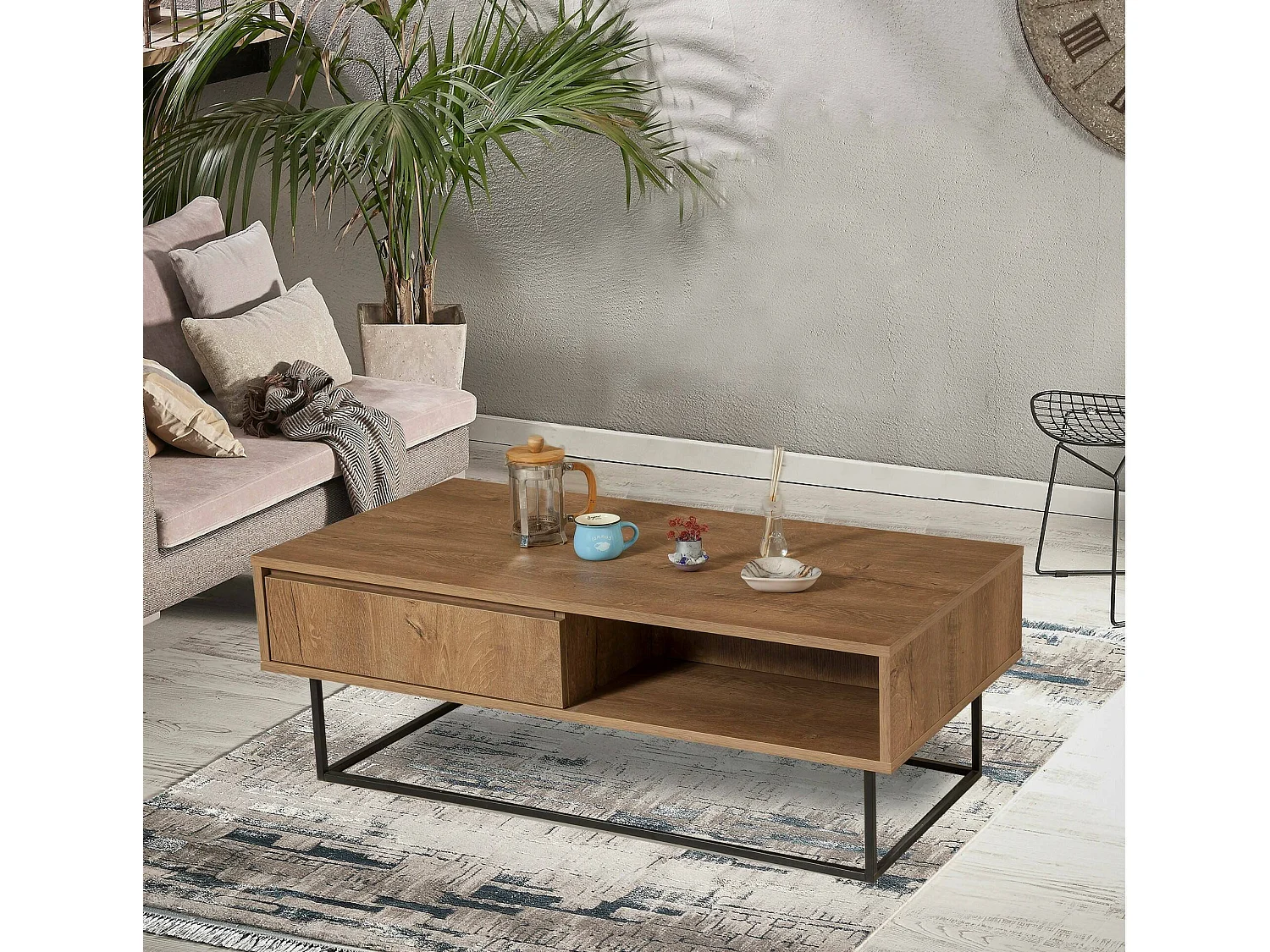 Dbellod Salontafel, Salontafel, Sofa Review Rack,Woonkamerplank, 120x60h43 cm, Walnoot en Zwart