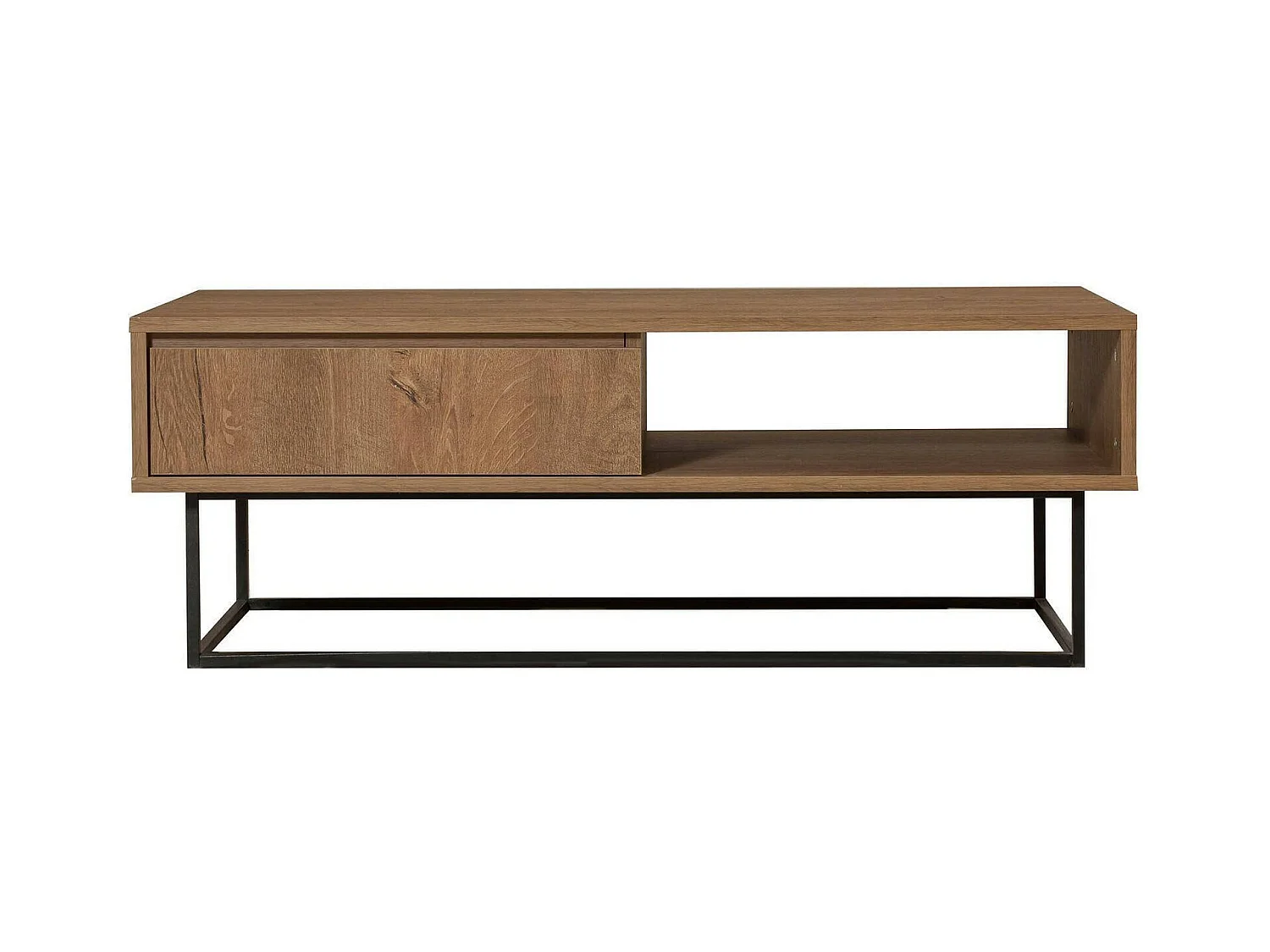 Table basse Algenib, Table basse, Porte-revues pour canapé, Etagère de salon, 120x60h43 cm, Noyer et Noir