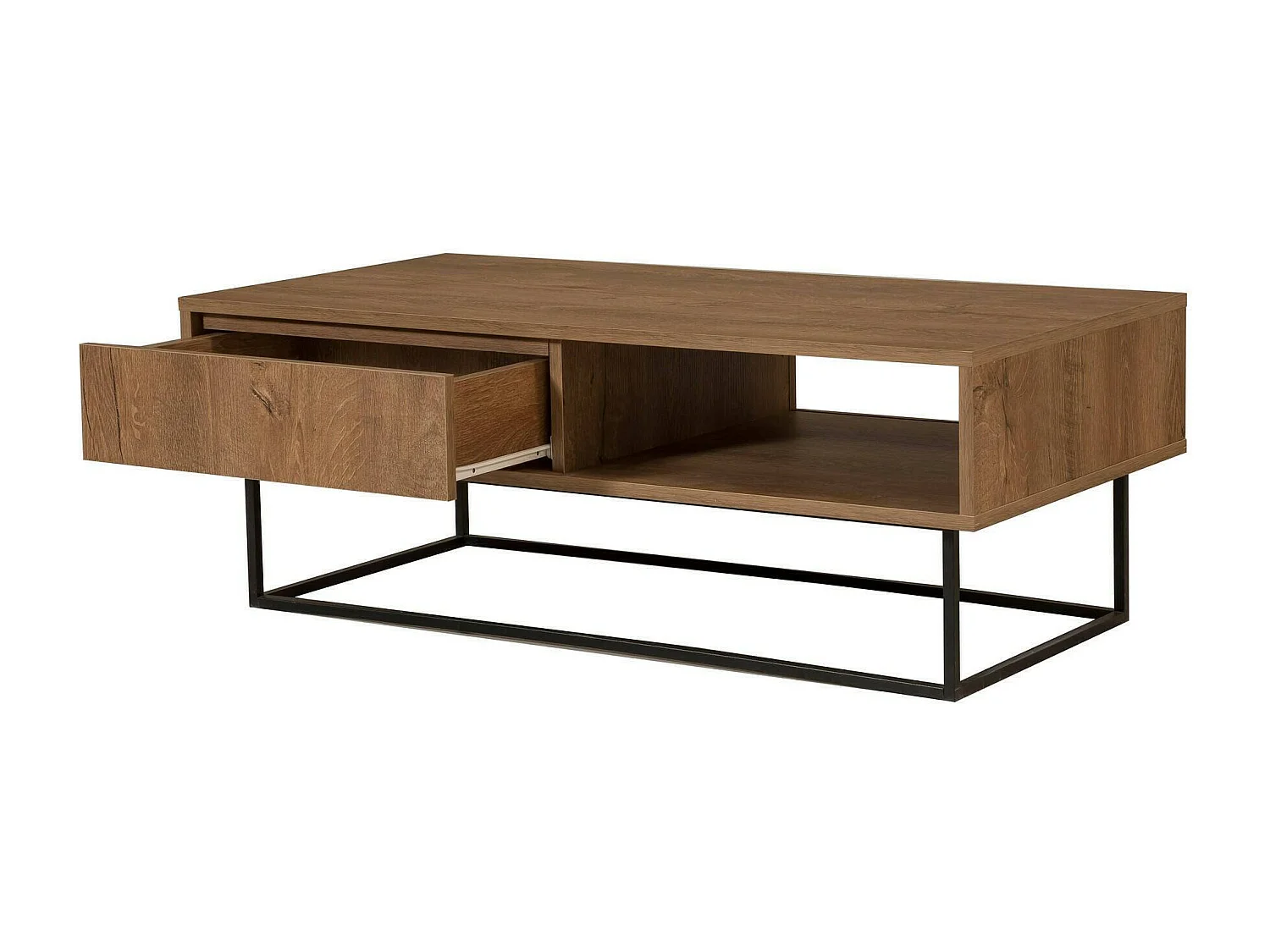 Table basse Algenib, Table basse, Porte-revues pour canapé, Etagère de salon, 120x60h43 cm, Noyer et Noir