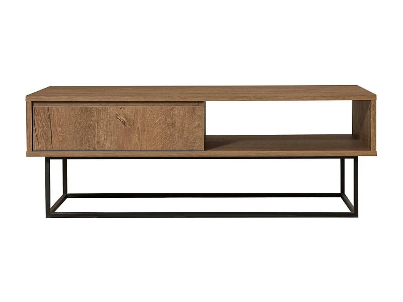 Table basse Algenib, Table basse, Porte-revues pour canapé, Etagère de salon, 120x60h43 cm, Noyer et Noir