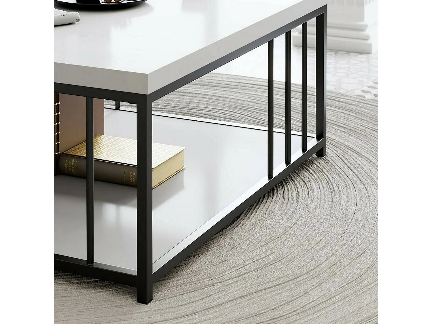 Dfedrizz-safeltafel, Koffietafel, Softa- en tafelhouder voor bank, Aanrecht, 90x90h40 cm, Zwart-wit