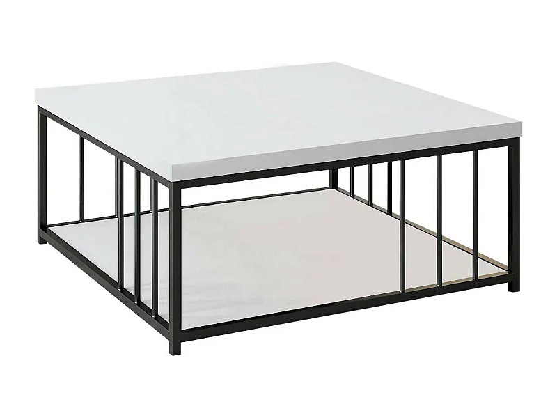 Table basse Ankaa, Table basse, Porte-revues pour canapé, Etagère de salon, 90x90h40 cm, Blanc et Noir