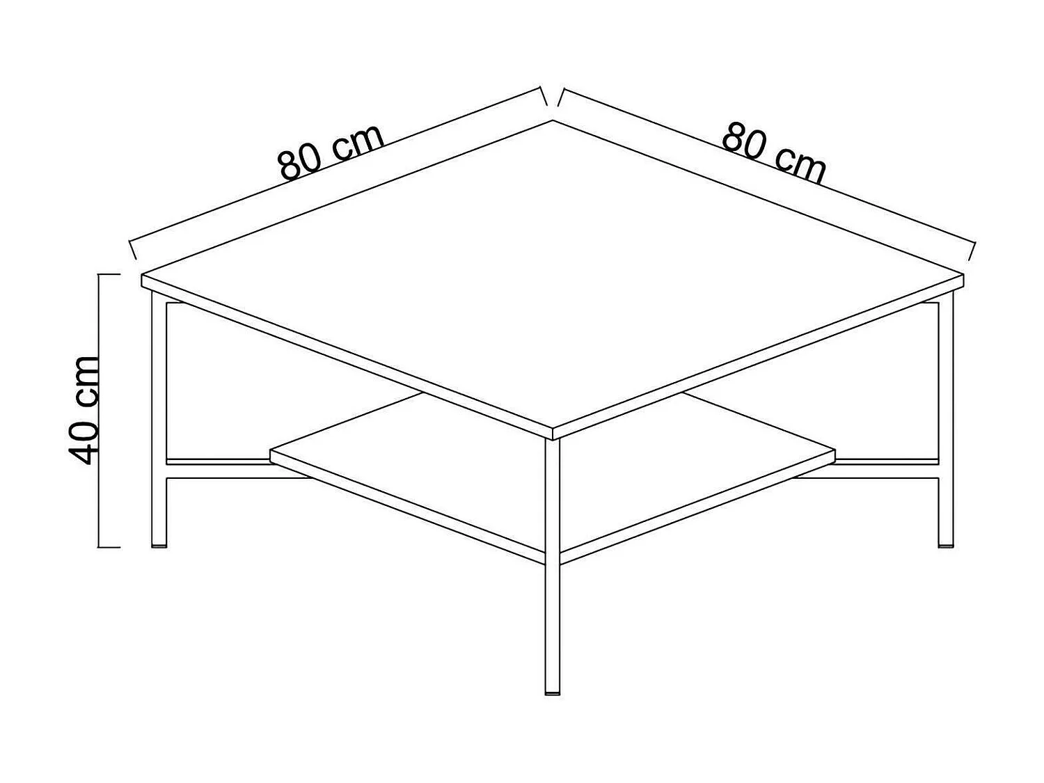 Table basse Alshain, Table basse, Porte-revues pour canapé, Etagère de salon, 80x80h40 cm, Noyer et Noir
