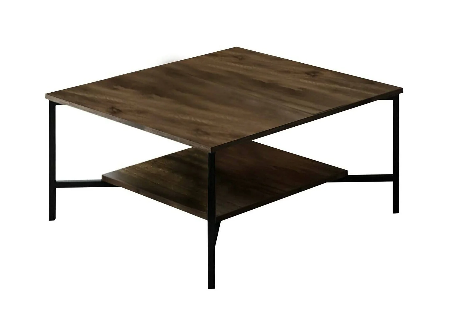 Table basse Alshain, Table basse, Porte-revues pour canapé, Etagère de salon, 80x80h40 cm, Noyer et Noir