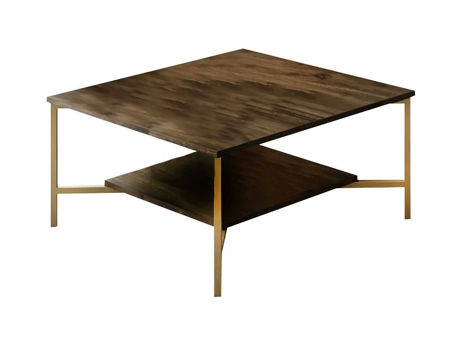 Table basse Alshain, Table basse, Porte-revues pour canapé, Etagère de salon, 80x80h40 cm, Noyer et Noir