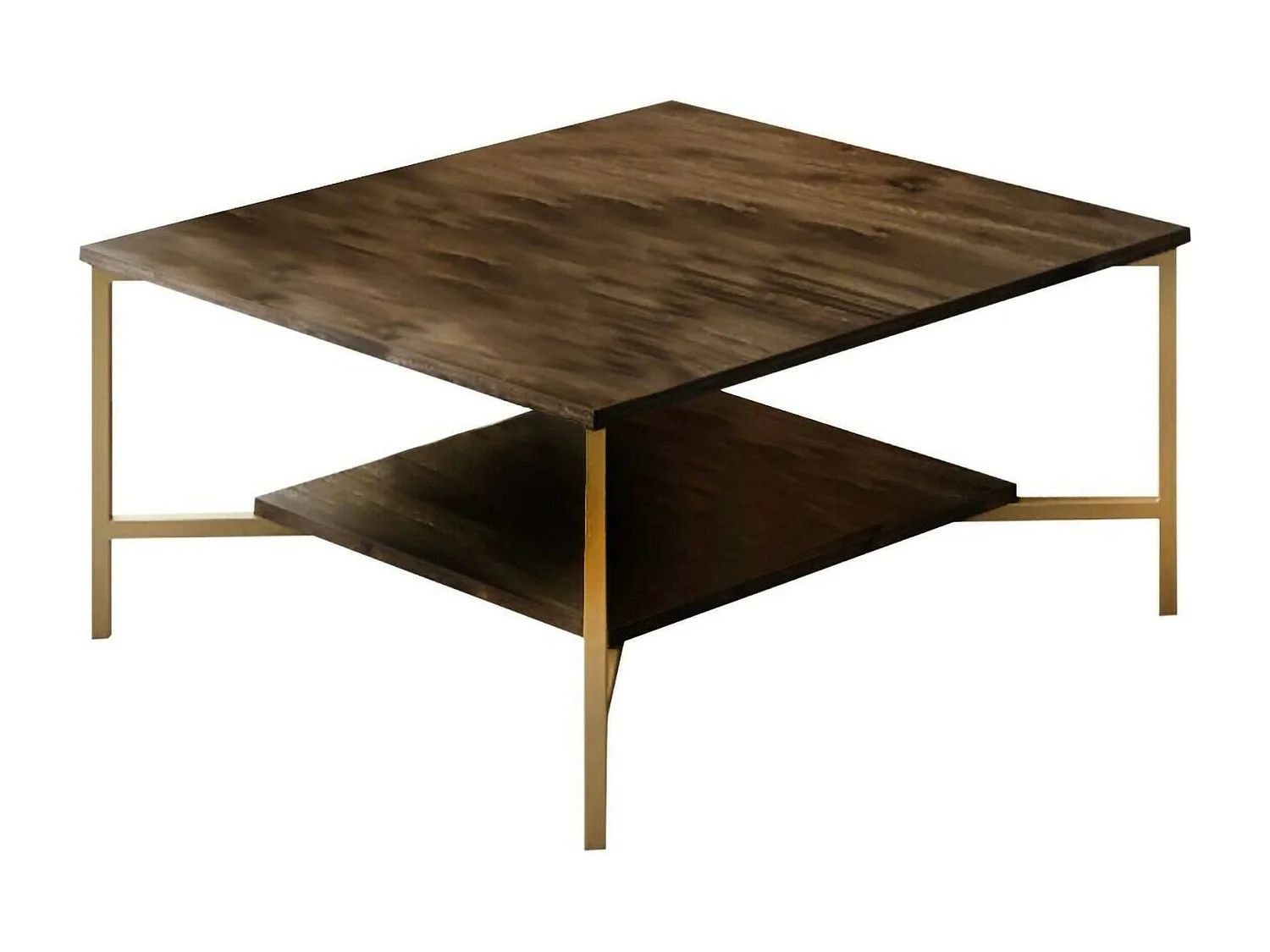 Mesa de estar Dichiar, Mesa baixa para café, Porta-revistas para sofá, Prateleira para sala de estar, 80x80h40 cm, Nogueira e Preto