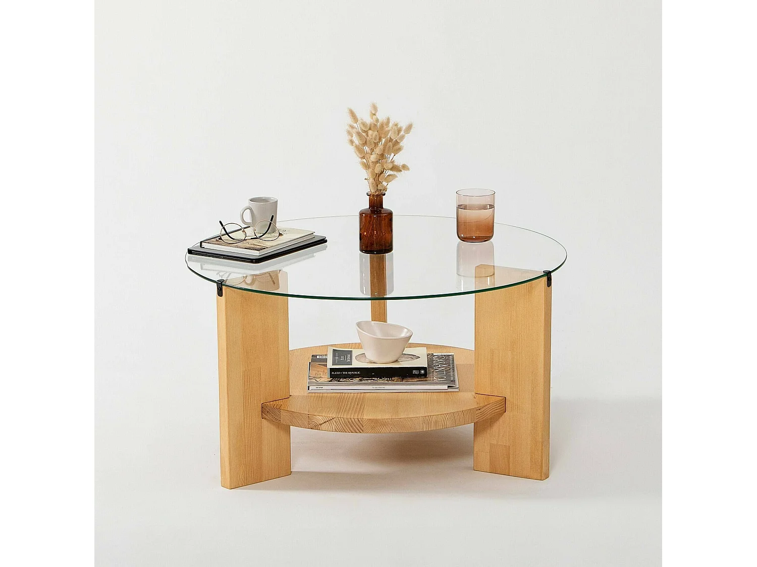 Wohnzimmertisch Dcaporal, Niedriger Wohnzimmertisch, Kaffeeregal, Couchtisch für Sofa, 75x75h40 cm, Eiche