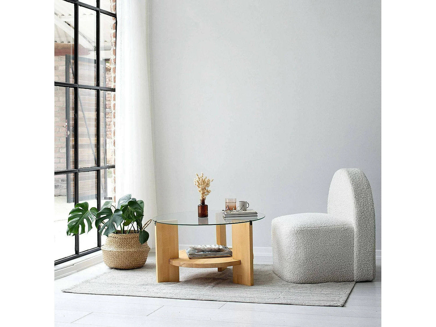 Mesa de café Dcaporal, Mesa de centro baja, Revistero para sofá, Estante de la sala de estar, 75x75h40 cm, Roble