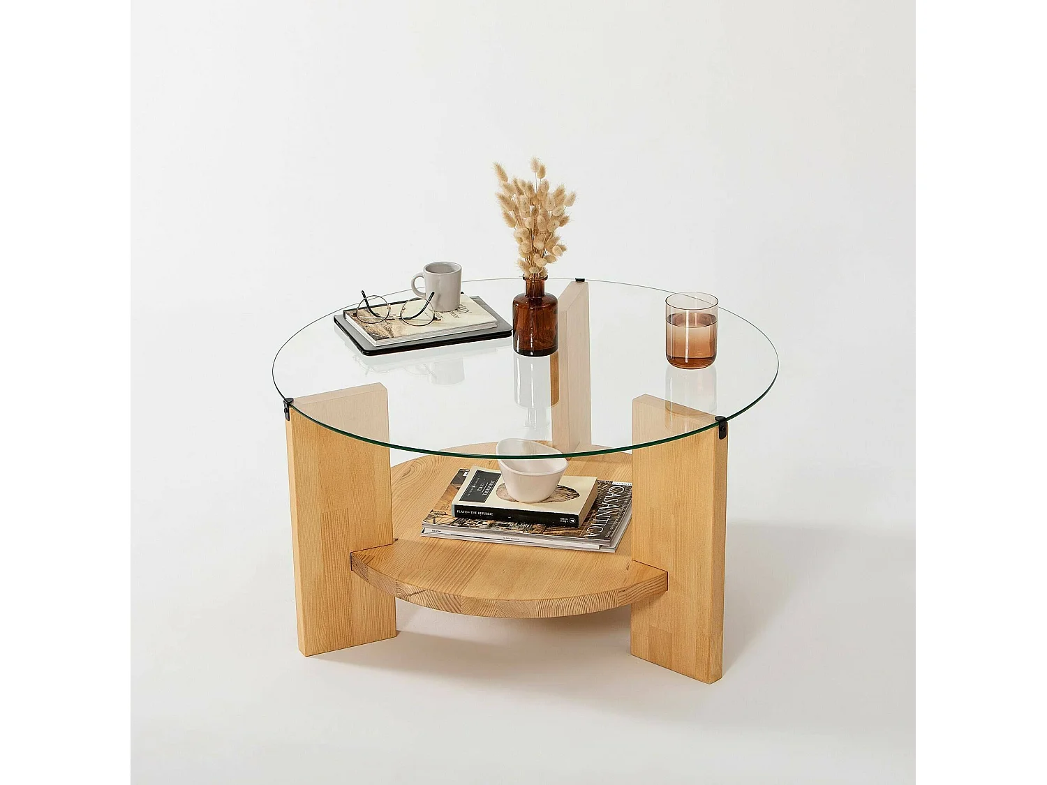 Wohnzimmertisch Dcaporal, Niedriger Wohnzimmertisch, Kaffeeregal, Couchtisch für Sofa, 75x75h40 cm, Eiche