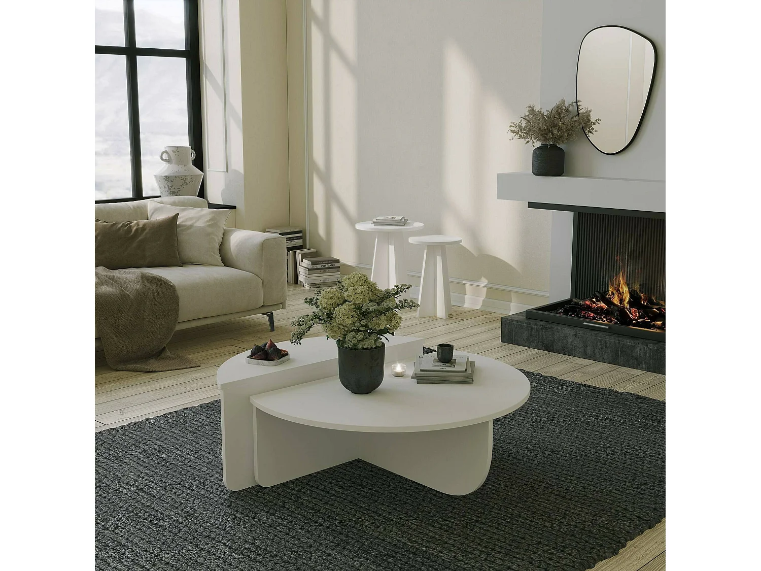 Dmora - Tavolino da salotto Azim, 90x90h35 cm, Bianco