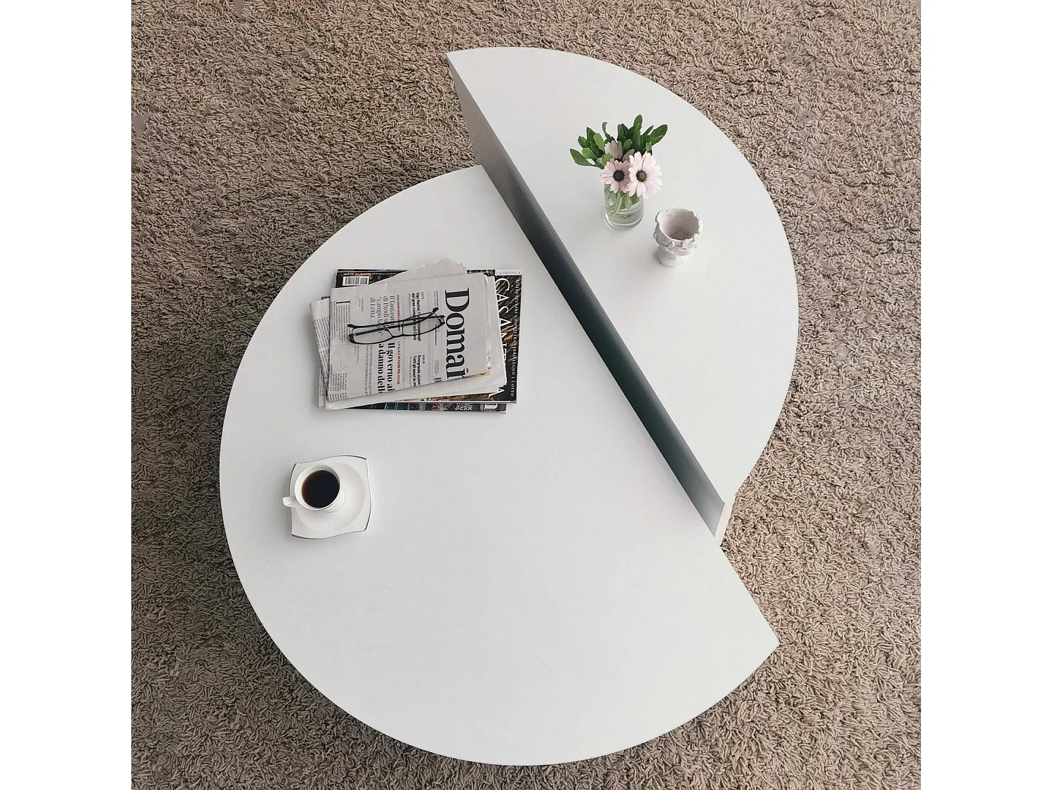 Tavolino da Salotto Azim, Forma Fantasia, 90x90x35h cm Bianco