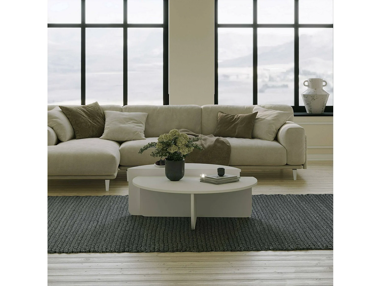 Dgiarett-saalontafel, koffietafel, bankrek, woonkamerplank, 90x90h35 cm, wit