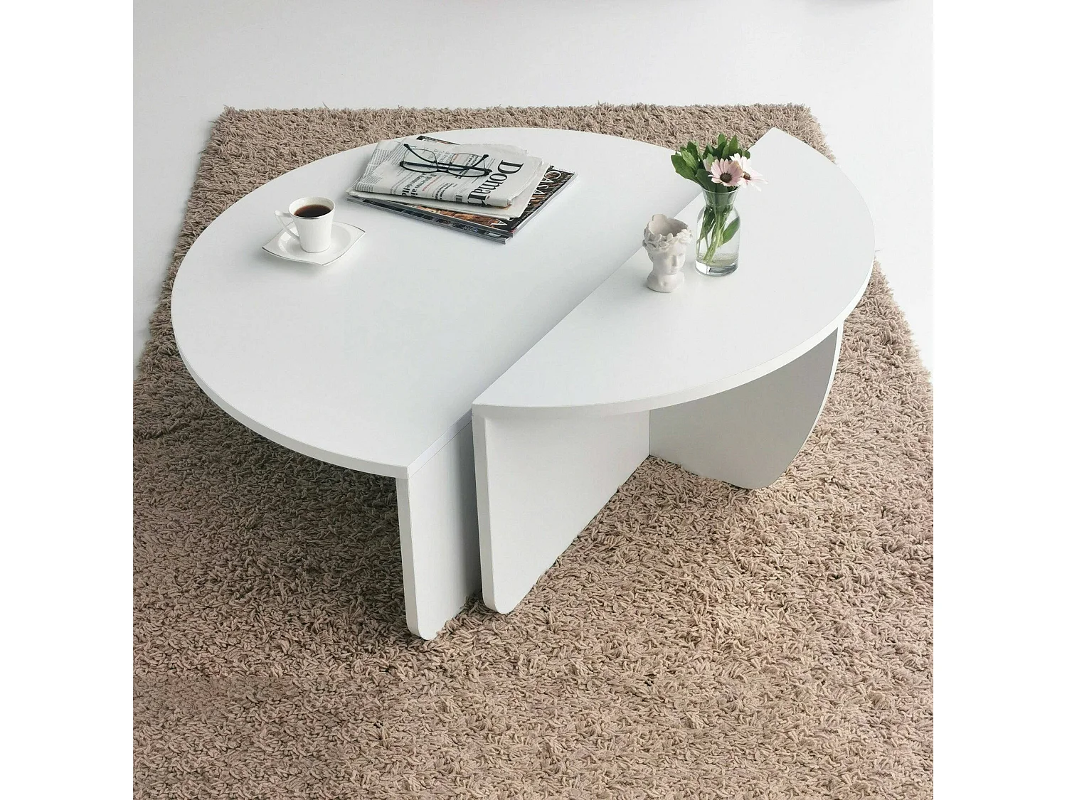 Table basse Canopus, Table basse, Porte-revues pour canapé, Etagère de salon, 90x90h35 cm, Blanc