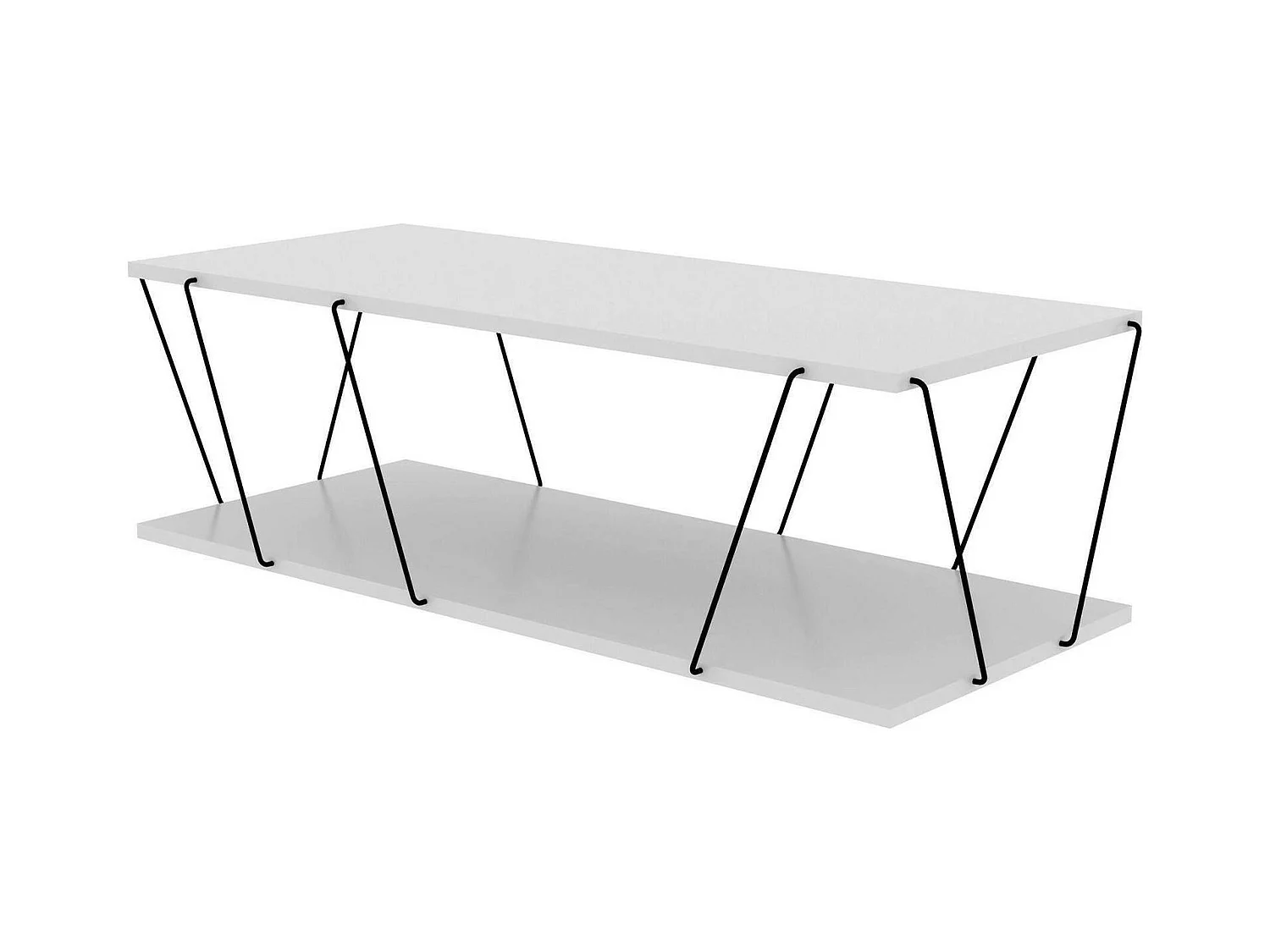 Table basse Harmonia, Table basse, Porte-revues pour canapé, Etagère de salon, 120x50h30 cm, Blanc et Noir