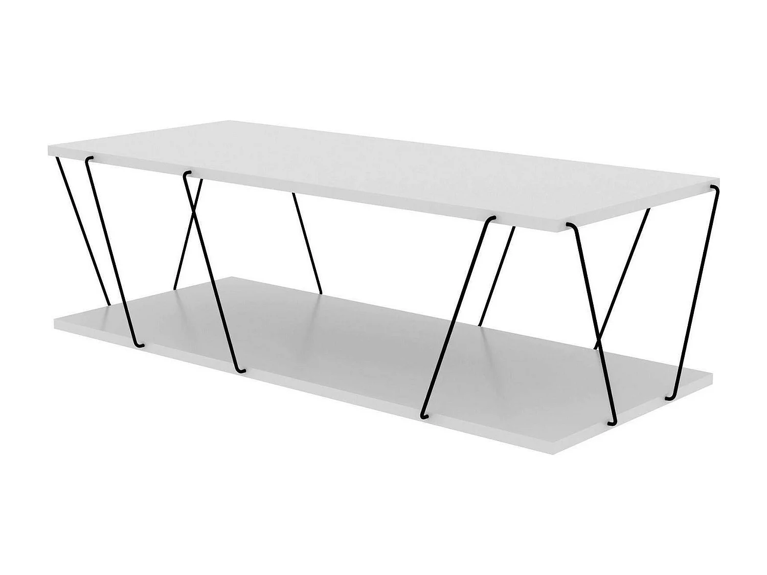 Wohnzimmertisch Dmarches, Niedriger Wohnzimmertisch, Kaffeeregal, Couchtisch für Sofa, 120x50h30 cm, WeiÃŸ und Schwarz