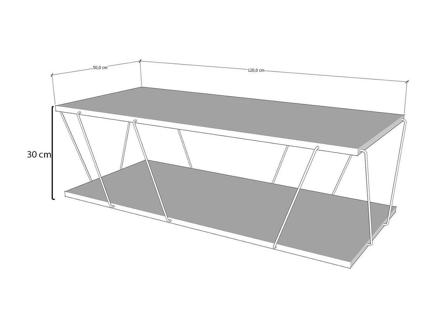 Wohnzimmertisch Dmarches, Niedriger Wohnzimmertisch, Kaffeeregal, Couchtisch für Sofa, 120x50h30 cm, WeiÃŸ und Schwarz
