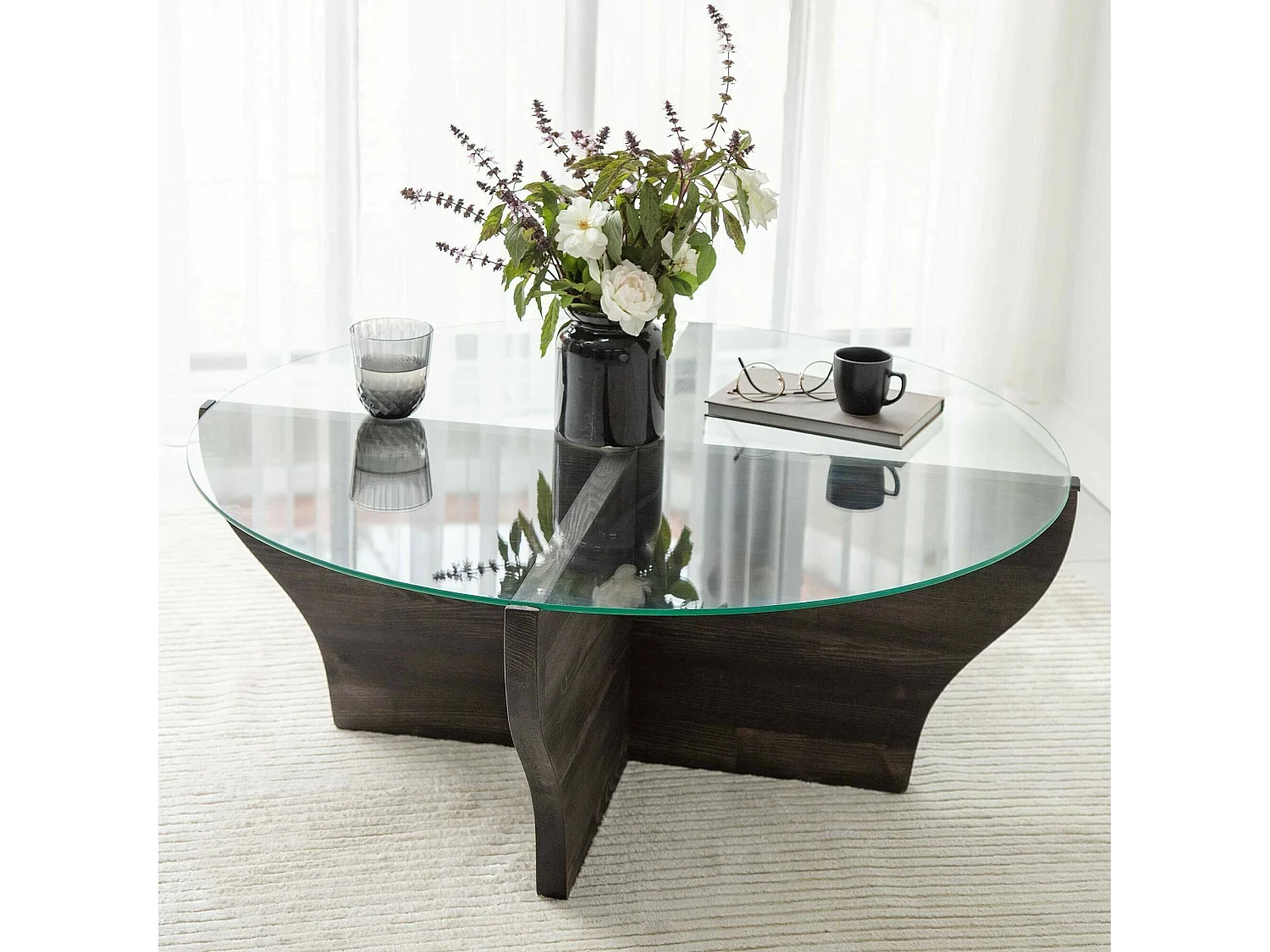 Table basse Almach, Table basse, Porte-revues pour canapé, Etagère de salon, 92x92h36 cm, Anthracite