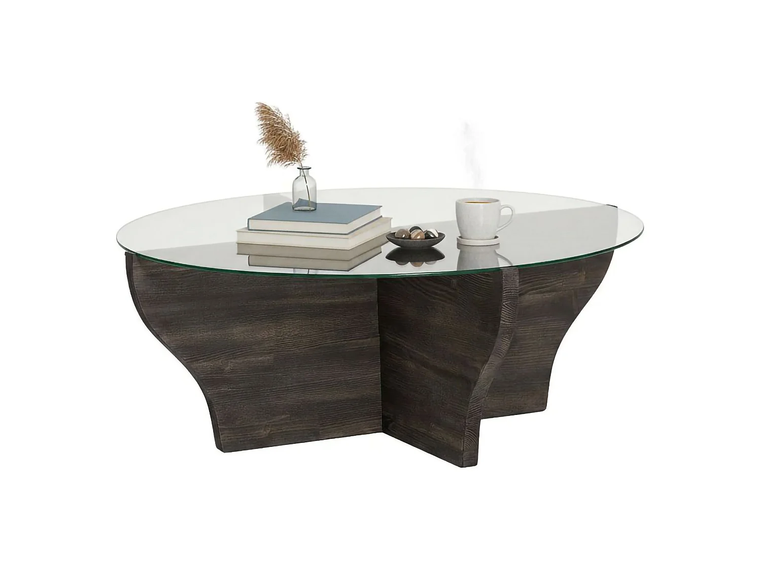 Table basse Califfi, porte-revues, 92x92x36h cm noir anthracite, forme ronde, dégradé, structure anthracite