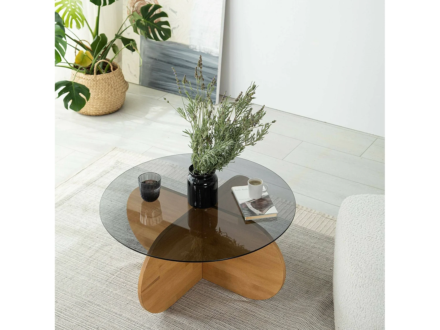 Table basse Metis, Table basse, Porte-revues pour canapé, Etagère de salon, 75x75h35 cm, Chêne