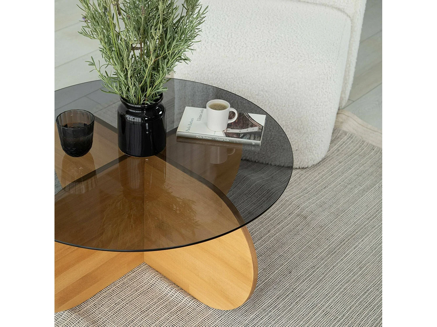 Table basse Metis, Table basse, Porte-revues pour canapé, Etagère de salon, 75x75h35 cm, Chêne