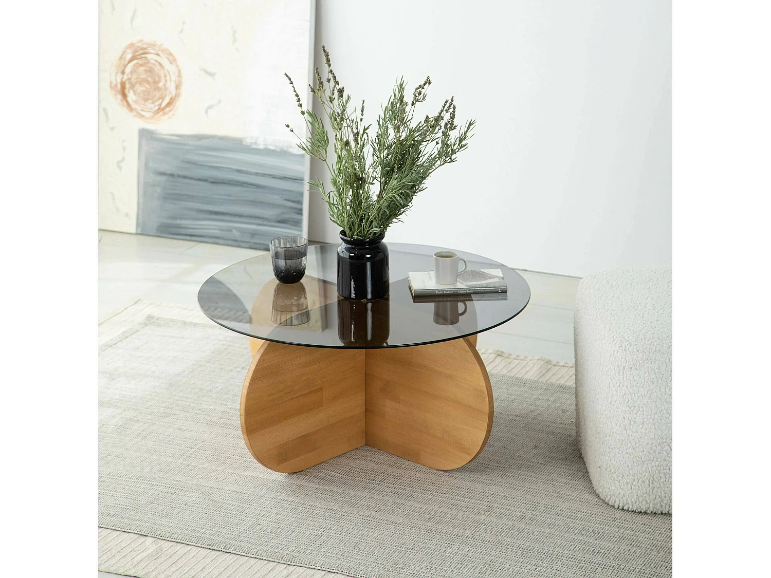 Table basse Metis, Table basse, Porte-revues pour canapé, Etagère de salon, 75x75h35 cm, Chêne