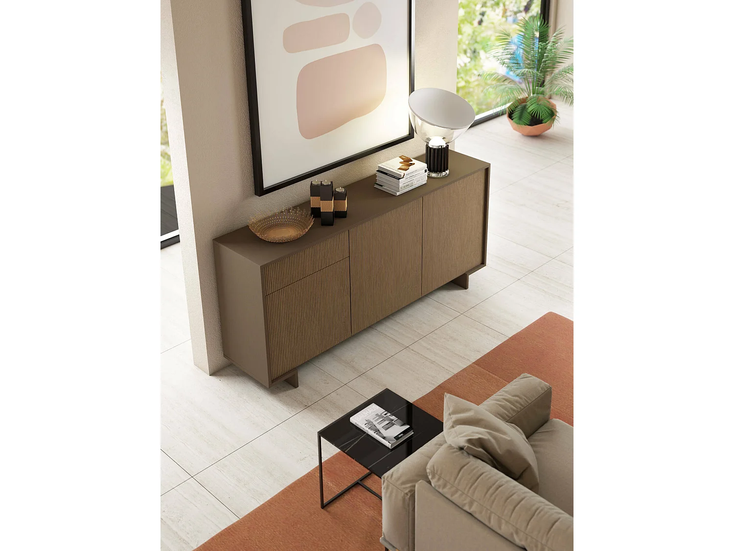 Buffet Agrifoglio, Buffet de salon, Buffet de salon avec 3 portes et 1 tiroir, 100% Made in Italy, 170x42h78 cm, Marron et Noyer